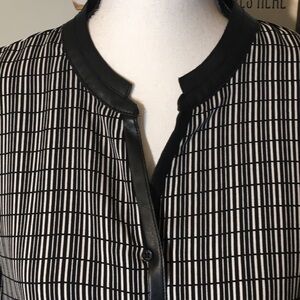 Alfani basket weave print leather look trim blouse